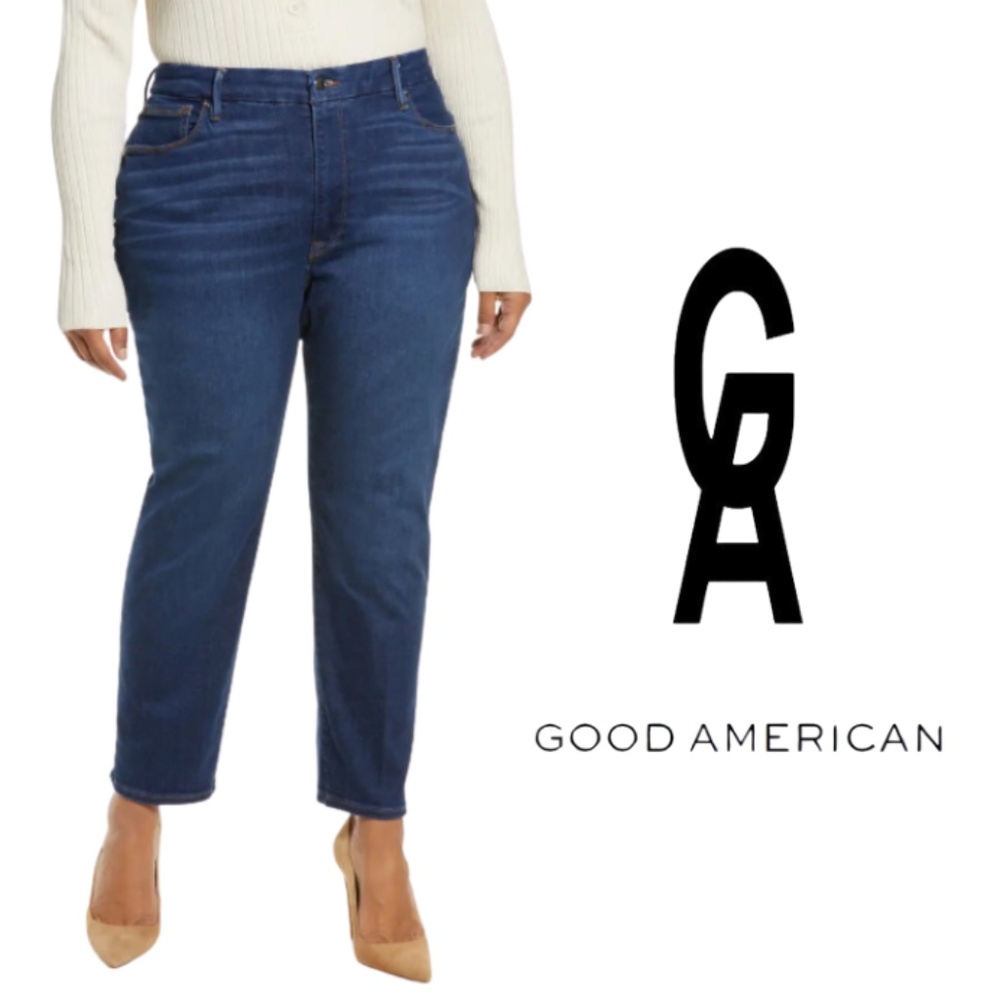 Good American Straight Leg Jeans in Dark Blue Wash